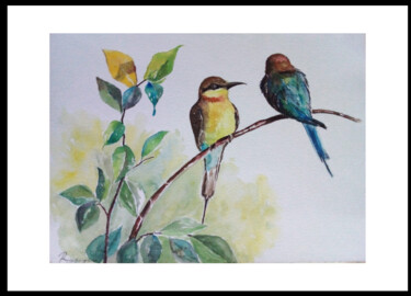 Painting titled "Harmony in Flight" by Dhamitha Rasangee, Original Artwork, Watercolor Mounted on Glass