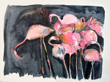 Peinture intitulée "Flamants roses. La…" par Isabelle Barnasson, Œuvre d'art originale, Aquarelle