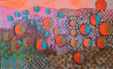 Peinture intitulée "Poissons en Réunion" par Marie-Pierre Noel, Œuvre d'art originale, Acrylique Monté sur Châssis en bois