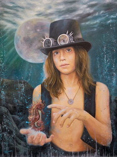 Peinture intitulée "HIPPOCAMPUS" par Carine Lauber, Œuvre d'art originale, Huile Monté sur Châssis en bois