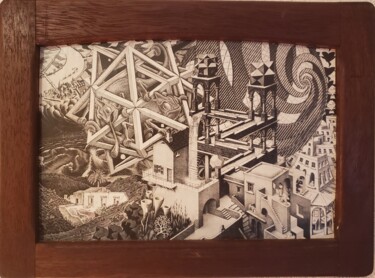 Collages intitulée "Esher 1" par Justin Pipino, Œuvre d'art originale, Collages Monté sur Châssis en bois