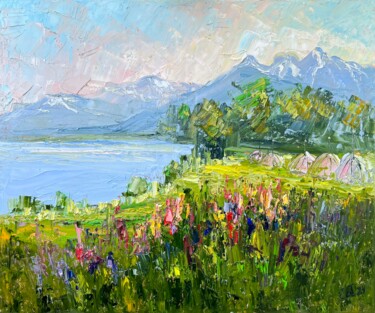 绘画 标题为“Camping on Lake Nac…” 由Evgeniya Polyudova, 原创艺术品, 油 安装在木质担架架上