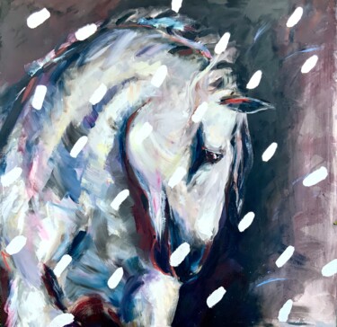 White Horse Portrait 绘画 标题为“White Horse Portrait” 由Alexandra Jagoda, 原创艺术品, 油