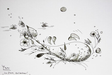 Dessin intitulée "les fleurs, quel bo…" par Patricia Blondel, Œuvre d'art originale, Encre