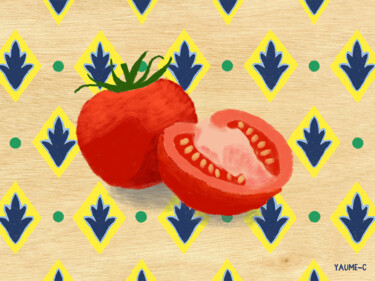 Arts numériques intitulée "Tomate sur bois, ex…" par Guillaume Chocu (YAUME-C), Œuvre d'art originale, Peinture numérique Mo…