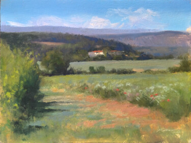 Peinture intitulée "Chemin de Romeyères" par Pascal Giroud, Œuvre d'art originale, Huile