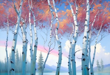 Digital Arts titled "Birch trees (Pink)" by Kyozai, Original Artwork, AI generated image