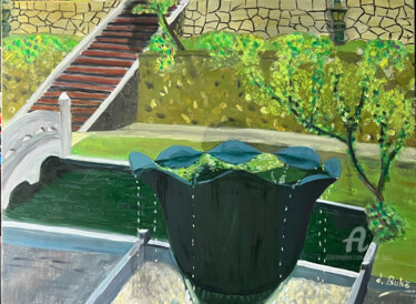Peinture intitulée "Eiheiji la fontaine…" par Daniel Bukō, Œuvre d'art originale, Huile Monté sur Châssis en bois