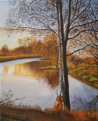 제목이 "Autumn Reflections"인 미술작품 Pavlína Ostrá (Paave Art)로, 원작, 기름 나무 들것 프레임에 장착됨