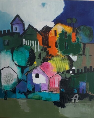Peinture intitulée "La ville Fortifiée" par Paddy Manlay (Paddy), Œuvre d'art originale, Acrylique Monté sur Châssis en bois