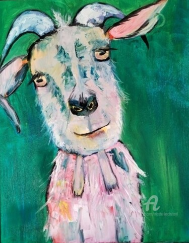 Painting titled "Animal - Edmée la c…" by Nicole Bachelard, Original Artwork, Oil Mounted on Wood Stretcher frame