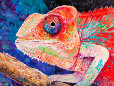 Painting titled "Chromatic Chameleon" by Natalia Shchipakina, Original Artwork, Oil Mounted on Wood Stretcher frame