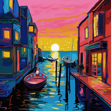 Peinture intitulée "Fishing village" par Kosta Morr, Œuvre d'art originale, Acrylique Monté sur Châssis en bois