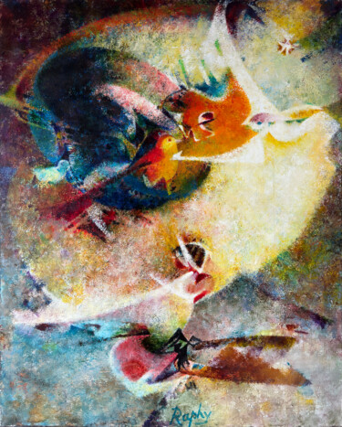 Картина под названием "Chant d’oiseaux IV…" - Raphy, Подлинное произведение искусства, Масло Установлен на Деревянная рама д…