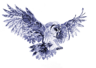 绘画 标题为“Blue owl” 由Yulia Belasla, 原创艺术品, 水彩