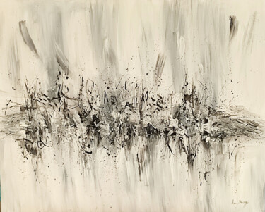Tempête de neige - tableau abstrait gris noir blanc Schilderij getiteld "Tempête de neige -…" door Âme Sauvage, Origineel Kunstwerk, Acryl Gemonteerd op Frame voor houten branc…