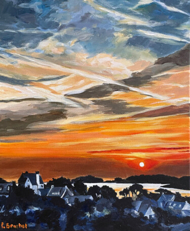 Peinture intitulée "Village à la nuit t…" par Pascal Brachet, Œuvre d'art originale, Acrylique