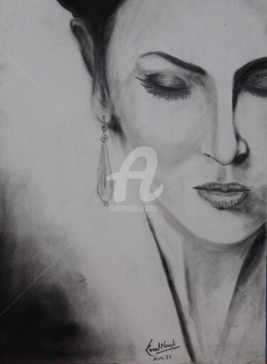 Drawing titled "Girl with a Pearl E…" by Kunal Nandi, Original Artwork, Charcoal