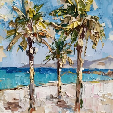 Palm Trees On The Beach Mallorca, Spain Digital Arts titled "Palm Trees On The B…" by Elena Avanesova, Original Artwork, AI generated image