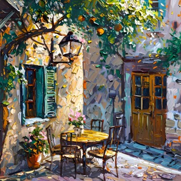 Painting titled "Patio Table And Cha…" by Elena Avanesova, Original Artwork, Oil