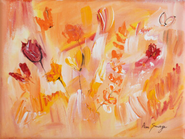 Dessin floral - peinture abstraite orange gleurs Schilderij getiteld "Dessin floral - pei…" door Âme Sauvage, Origineel Kunstwerk, Acryl Gemonteerd op Frame voor houten bran…