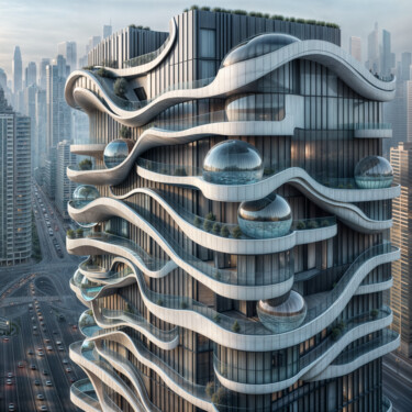 Arts numériques intitulée "Drops Tower_32" par Egidoro, Œuvre d'art originale, Image générée par l'IA