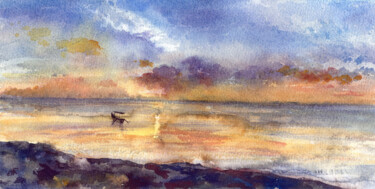 제목이 "The sea and sunset"인 미술작품 Yulia Belasla로, 원작, 수채화