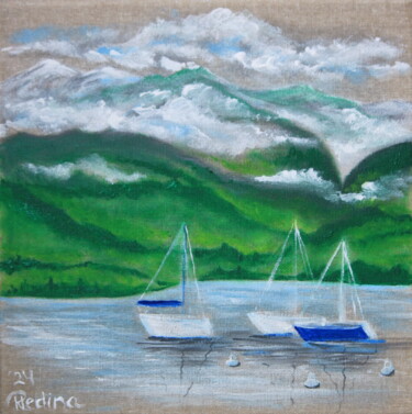 Miniature 2 Lake in Lucern Schilderij getiteld "Miniature 2 Lake in…" door Krsart, Origineel Kunstwerk, Acryl