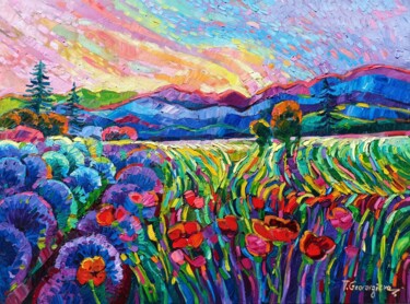 Wild flowers 3 Painting titled "Wild flowers 3" by Vanya Georgieva, Original Artwork, Oil Mounted on Wood Stretcher frame