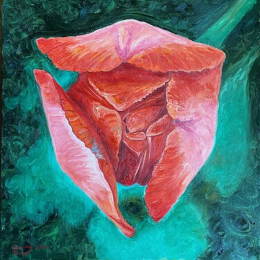 绘画 标题为“Orange Tulip -I” 由Ling Chen, 原创艺术品, 油 安装在木质担架架上