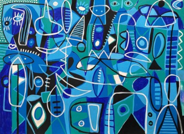 Painting titled "Composición en Azul" by Enrique Pichardo, Original Artwork, Acrylic