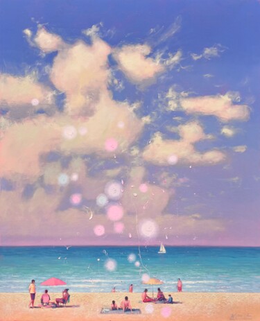 Painting titled "Joyful Summer Day" by Andrii Kovalyk, Original Artwork, Oil Mounted on Wood Stretcher frame