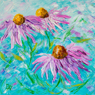 绘画 标题为“Purple daisies” 由Vladyslav Durniev, 原创艺术品, 油 安装在木质担架架上