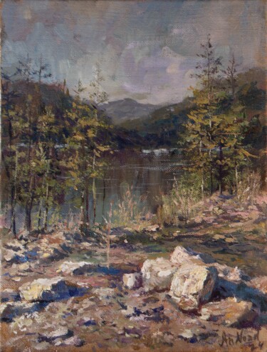 Painting titled "Etude of rocks near…" by Anatoliy Nozdrin, Original Artwork, Oil