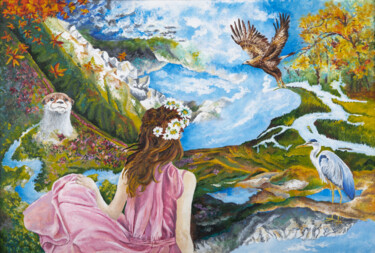 Peinture intitulée "L'Air du vent" par Marianne Kiciak, Œuvre d'art originale, Huile Monté sur Panneau de bois