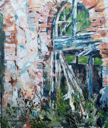 RUINES DE LA GARE D'ORTIGOSA DE PESTAÑO - SÉGOVIE - ESPAGNE Peinture intitulée "RUINES DE LA GARE D…" par Maylu Garcia (María Luisa García), Œuvre d'art originale, Acrylique Monté sur…