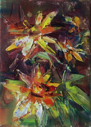 제목이 "Rudbeckias II"인 미술작품 Marta Lipowska로, 원작, 기름 나무 들것 프레임에 장착됨