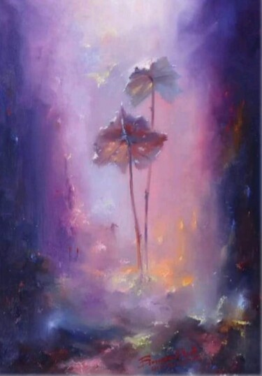 Painting titled "Задумчивость лилово…" by Ulia Bondareva, Original Artwork, Oil