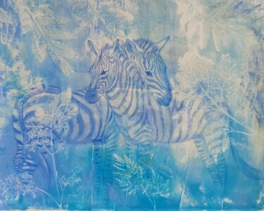 Painting titled "Blue Zebras" by Alyona Masterkova, Original Artwork, Acrylic