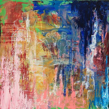 Peinture intitulée "la visite" par Pascal Douffet, Œuvre d'art originale, Acrylique