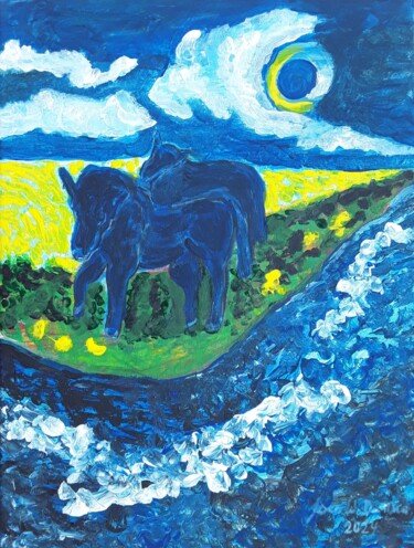 绘画 标题为“the blue ponies” 由Sven W. Dahlke, 原创艺术品, 丙烯