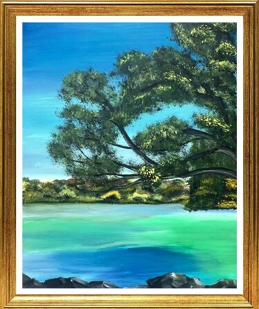 Schilderij getiteld "tengerparti panoráma" door Endre Szalontai, Origineel Kunstwerk, Acryl