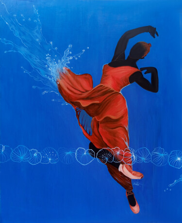 Painting titled "La danseuse des eaux" by Lionnel Nana (Lionan), Original Artwork, Acrylic