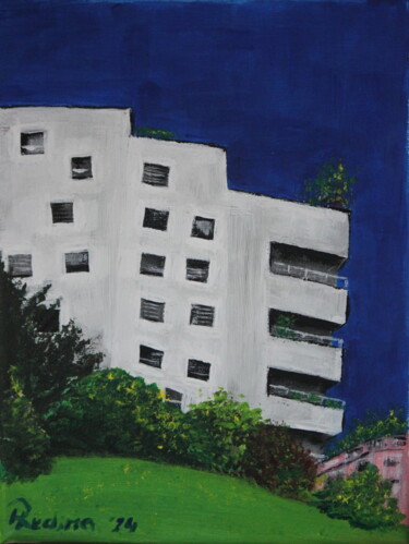 Schilderij getiteld "Miniature 4 Citysca…" door Krsart, Origineel Kunstwerk, Acryl