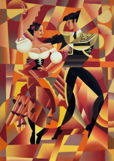 Peinture intitulée "Flamenco" par Apollonas Soben, Œuvre d'art originale, Huile Monté sur Châssis en bois
