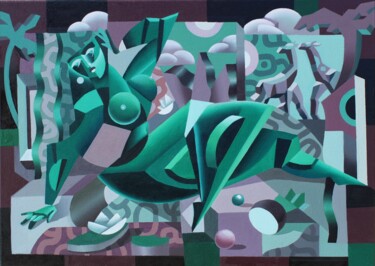 «Green Additivity» 绘画 标题为“«Green Additivity»” 由Apollonas Soben, 原创艺术品, 油 安装在木质担架架上