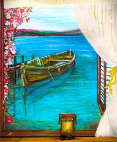 绘画 标题为“Candle in the Window” 由Martine Weber, 原创艺术品, 丙烯