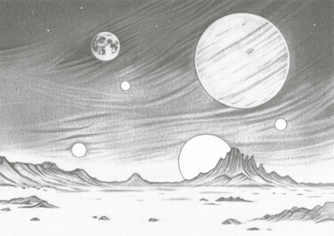 PAYSAGE IMAGINAIRE SUR MARS ASTRONOMIE 图画 标题为“PAYSAGE IMAGINAIRE…” 由Laurence Coindre, 原创艺术品, 石墨