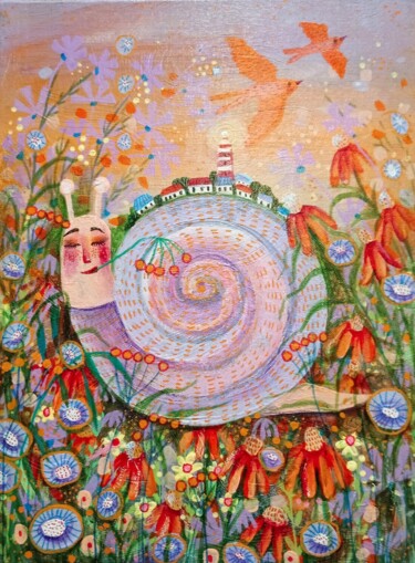 绘画 标题为“Dreamy snail” 由Юлия Поташова (Вострикова), 原创艺术品, 丙烯 安装在木质担架架上