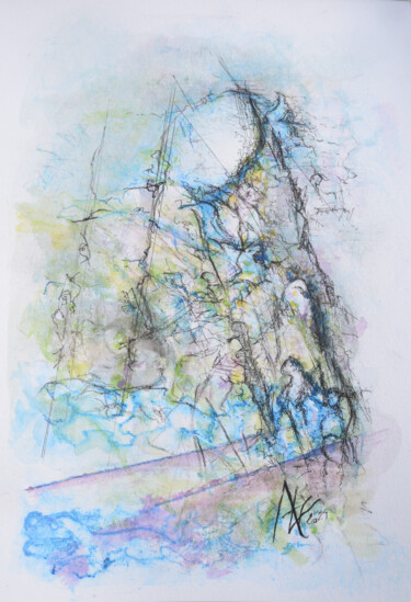 Dessin intitulée "Contact" par André Le Corre, Œuvre d'art originale, Aquarelle
